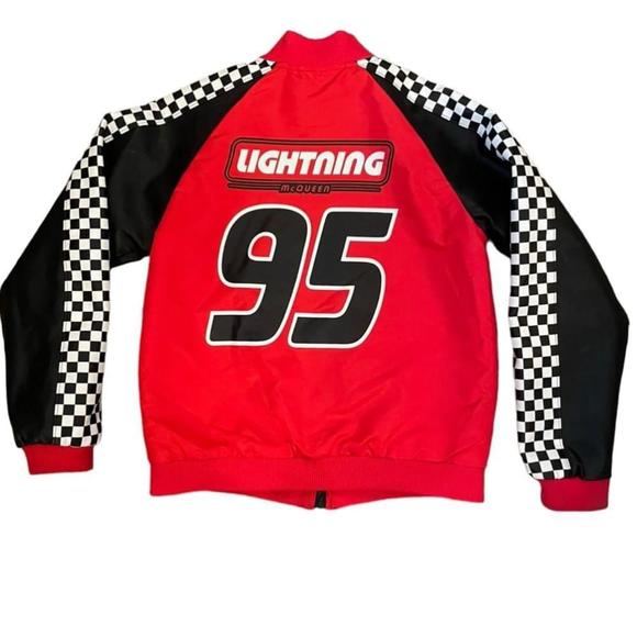 Lighting McQueen Cars Jacket Disneyland Disney Store Size 9/10 Racing Bomber Red - Picture 2 of 12